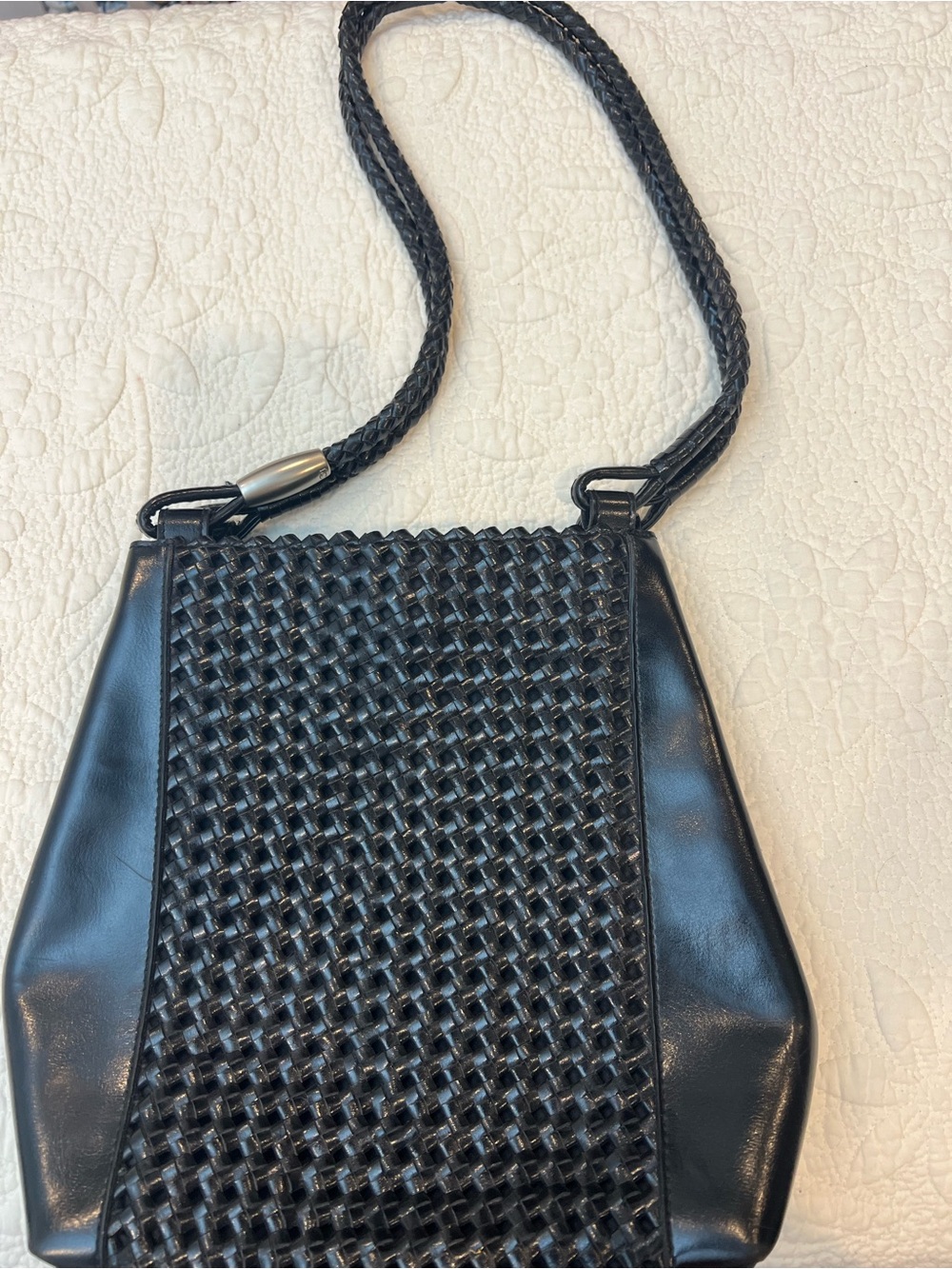 Liz Claiborne Black Woven Shoulder Bag with Braided Strap